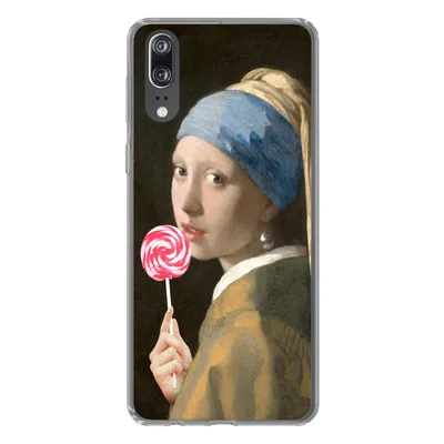 Produktbild von MuchoWow® Handyhülle Schutzhülle Hülle für Huawei P20 Das Mädchen mit dem Perlenohrring - Vermeer - Lollipop Silikon Softcase Handy Hülle - Hardcover