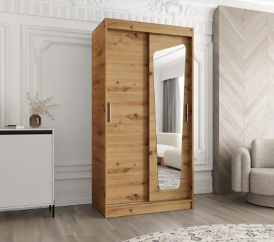 Obrázek produktu pro Šatní skříň 100 cm ZAMIRA se zrcadlem - dub artisan