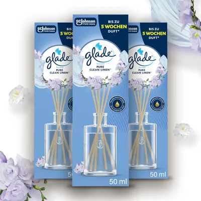 Productafbeelding van Glade Geurstrips Pure Clean Linen, kamerparfum, natuurlijke oliën, 3 x 50 ml