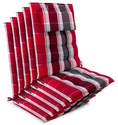 Produktbild von Beautissu 5er Set Sun-HL Hochlehner Auflage 120x50x8cm Rot-Gestreift
