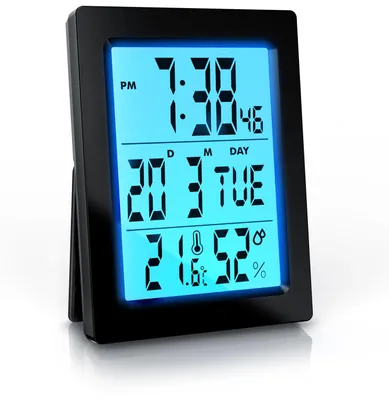 Imagen del producto de Despertador digital Bearware, despertador digital, despertador de viaje, con regulador de brillo, indicador de temperatura y humedad, fecha, hora, función de repetición (snooze), retroiluminación, ideal para el hogar y para viajar