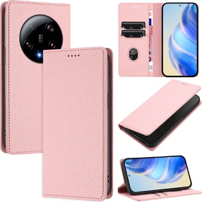 Produktbild von Litchi Leder Handyhülle für Xiaomi 13 Ultra Wallet Kartenfächer Standfunktion Hülle Pink