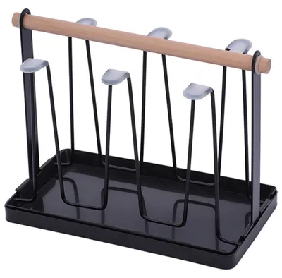 Image de Porte-bouteilles pour SodaStream, support pour 6 bouteilles, égouttoir à bouteilles, support d'égouttage avec bac de récupération pour différentes bouteilles et verres (noir)