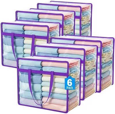 Produktbild von Ibenzoa® 6 transparente PVC-Aufbewahrungsbeutel 40 L mit Deckel und Reißverschluss, verstärkte Tragegriffe – für Bettwäsche & Kleidung