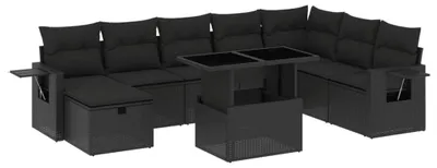 Produktbild von vidaXL 9-tlg. Garten-Sofagarnitur mit Kissen Schwarz Poly Rattan