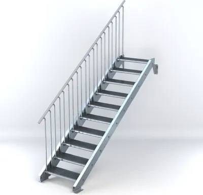 Produktbild von Stahltreppe 10 Stufen bis Höhe 200 cm, Laufbreite : 70 cm Geländer links ST 3 (31 / 9 mm schmal)