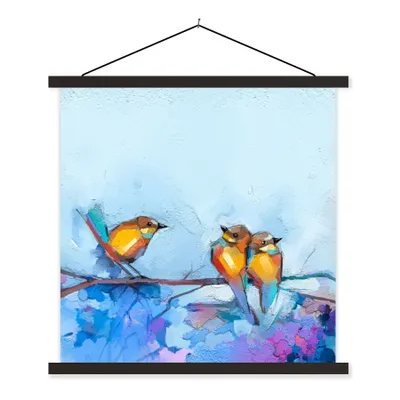 Produktbild von MuchoWow® Textilposter Gemälde - Ölfarbe - Vogel - Zweig 40x40 cm mit schwarzem Rahmen - Fotos