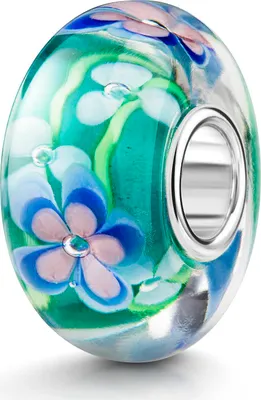 Produktbild von MATERIA by Matthias Wagner Glas Bead Anhänger blau grün mit Blumen für European Beads Armband 1485