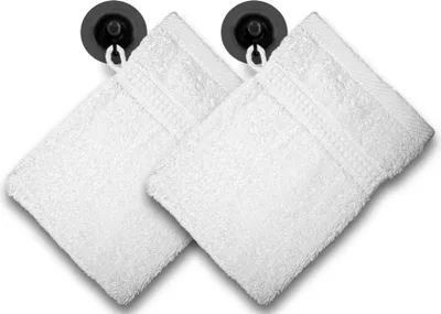 Produktbild von 2er Set Waschhandschuhe Waschlappen weiß 16x21 cm Frottee Baumwolle Frottierware