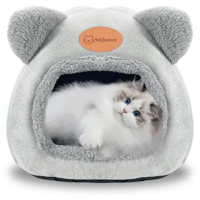 Immagine prodotto di Cuccia per gatti a forma di tana, lavabile, grigia, 36x36x36 cm