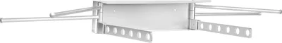 A white, wall-mounted, foldable drying rack with multiple rods and perforated panels.