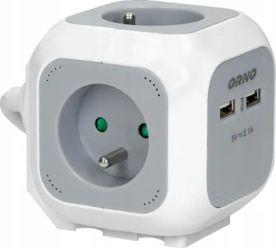 Produktbild von Verlängerungswürfel 4x2P+Z, 2xUSB, 1,4m weiß-grau (OR-AE-13144)