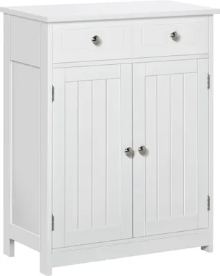 Produktbild von kleankin Badezimmer-Hilfsschrank, Badezimmer-Hilfsmöbel mit 2 Schubladen, 2 Türen und verstellbarem Regal, moderner Stil für Dusche, Schlafzimmer, 60 x 30 x 75 cm, Weiß