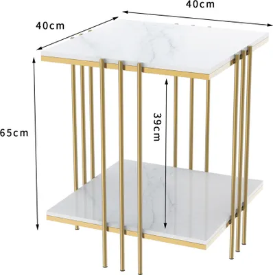 Image de WISFOR Table de nuit, table d'appoint en marbre avec tablette, table basse table de chevet gain de place, pour chambre à coucher, salon, moderne