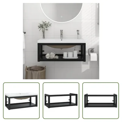 Zdjęcie produktu dla Living Store Szafka łazienkowa z umywalką z czarnego żelaza
