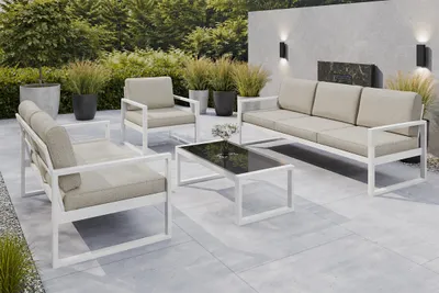 Produktbild von Gartenmöbel Set Solar Lounge Sofa Sessel Tisch Metall W-PD02