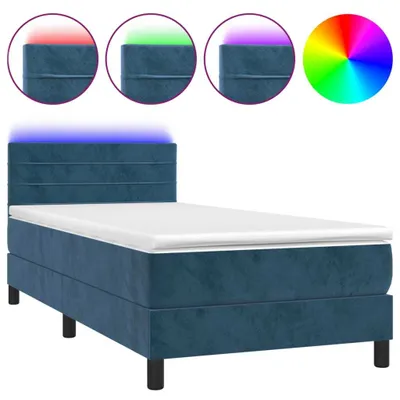 Immagine prodotto di vidaXL Letto a molle con materasso e LED blu scuro 100x200 cm in velluto