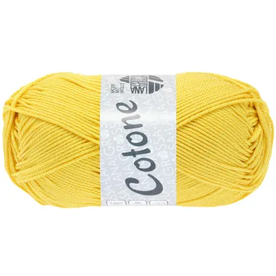 A ball of yellow yarn with a label wrapped around it.