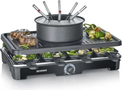 Zdjęcie produktu dla Raclette i Fondue SEVERIN RG2347, Do 8 Osób, 1400W, Płyta 41.7 x 26.3 cm, Garnek z Pokrywką