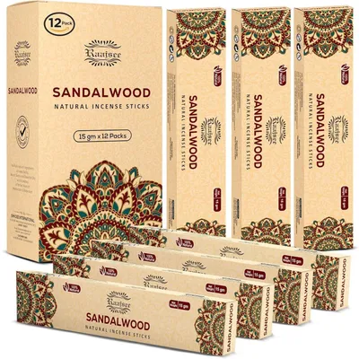 Immagine prodotto di Bastoncini di incenso al sandalo, naturali, 15 g l'uno, confezione da 12, arrotolati a mano, biologici