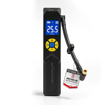 Produktbild von MICHELIN Air Power Mini 1 Li-Ionen Akku Mini-Kompressor kabellos – Elektrische Luftpumpe 9,9 bar mit Digitaldisplay, Auto-Stopp & LED für Auto, Fahrrad, E-Bike & Motorrad