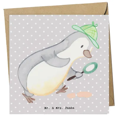 Produktbild von Mr. & Mrs. Panda Grußkarte Detektiv Herz - Grau Pastell - Geschenk, Verdächtig, Ermittler, Agent, Suche, Glückwunschkarte, anlasskarte, faltkarte, doppelkarte, Klappkarte