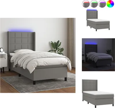 Produktbild von vidaXL Boxspringbett mit Matratze & LED Dunkelgrau 100x200 cm Stoff -  Betten & Bettgestelle