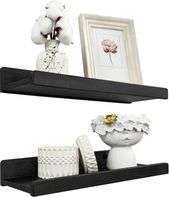 Produktbild von Schwarze Holzwandplank 40cm, Set von 2, Moderne Wandregal