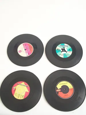 Untersetzer aus Vinyl, Schallplatten-Design, 4 Stück, ca. 11 cm