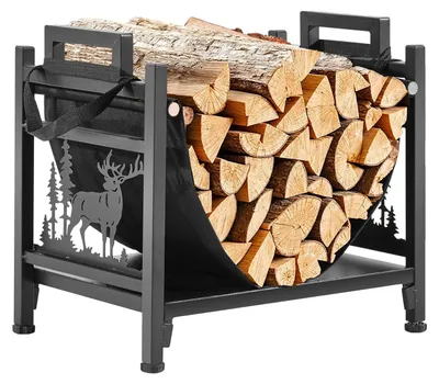 Obrázek produktu pro Stojan na palivové dřevo VEVOR 450x315x415 mm, stojan na palivové dřevo s plátěnou podpěrou, nosnost 18 kg, stojan na palivové dřevo z práškově lakované oceli, robustní stojan na stohování dřeva do krbu