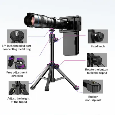 Image de APEXEL Kit téléobjectif 36x pour téléphone portable avec trépied métallique, étui clip universel pour la randonnée, le camping, l'observation des animaux, la lune, les jeux sportifs, les concerts, le visionnage, compatible avec iPhone 14/13/12/11, smartphones Huawei