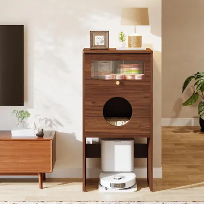 Image de Meubles pour chats - Meuble haut pour litière avec table d'appoint - Litière dissimulée 2-en-1 - Avec espace de rangement - Bois aggloméré - 40 x 55 x 105 cm - Noyer