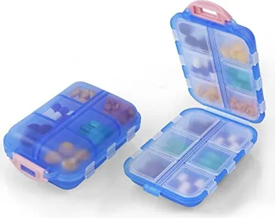 Produktbild von AOOWU Tablettenbox 7 Tage, Pillendose 12 Fächer, Medikamentenbox Klein Handlicher mit Großen Separaten Fächern für Medikamente,Vitamine, Fischöl