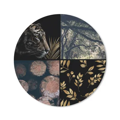 Produktbild von MuchoWow® Mauspad Mousepad Tiger - Collage - Baum - Gold 50x50 cm - Mousepads - Maus Mat - Pad - Mausunterlage - Vinyl