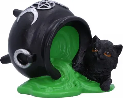 Produktbild von Hexenkätzchen mit umgefallenem Hexenkessel als Figur 8,7 cm
