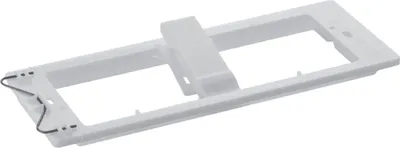 A white plastic mounting frame with metal wire elements.