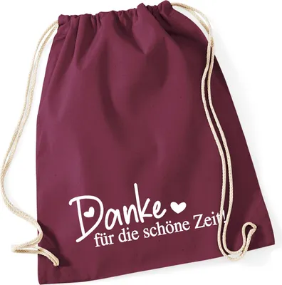 Produktbild von Huuraa Turnbeutel Danke für die schöne Zeit Herzen 12 Liter Burgundy Baumwolle Rucksack Geschenkidee