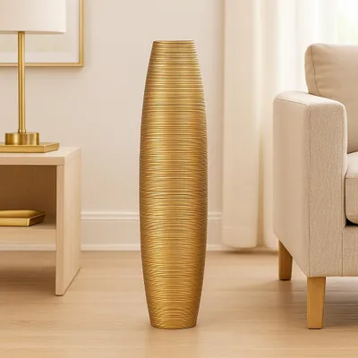 Produktbild von Leewadee Hohe Bodenvase 65 cm aus Mangoholz in gold