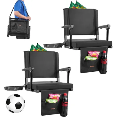 Imagen del producto de VEVOR Silla de Estadio Portátil con Respaldo y Reposabrazos, Correa para el Hombro, Portavasos y Gancho, con Múltiples Bolsillos, Color , 2 uds, 365 x 495 x 425 mm, para Eventos Deportivos