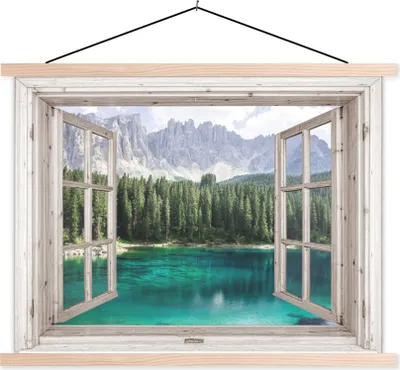 Produktbild von MuchoWow® Textilposter Aussicht - Italien - Berg 120x90 cm mit holzfarbenen Rahmen - Magnetisch