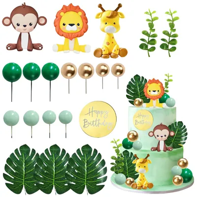 Dschungel-Tierkuchen-Dekoration, 20-teilig, Affe, Giraffe, Löwe