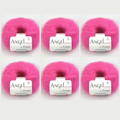 Zdjęcie produktu dla 6x Angel by Permin – Luksusowa Włóczka Kid Mohair z Jedwabiem (70/30) (35 neonowy róż)