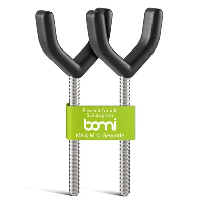 Produktbild von BOMI® Kindersicherung für Türschutzgitter 2 Stück Adapter aus Metall am Treppengeländer ohne Bohren | Y-Adapter in Schwarz & M8 Gewinde