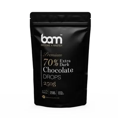 Produktbild von BAM Schokolade mit hohem Kakaoanteil (Extra-Bitter) – Kuvertüre – 70 % Kakao – Schokoladentropfen – 250 g