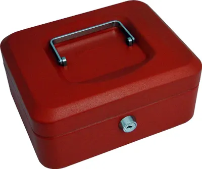 Produktbild von Geldkassette aus robustem Stahl mit herausnehmbaren Münzfächern, 150 mm, rot