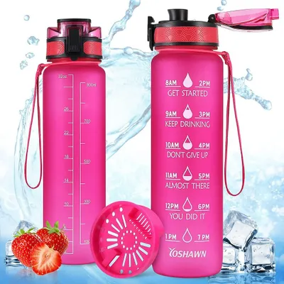 Produktbild von YOSHAWN Sporttrinkflasche 1 Liter BPA-Frei Sportflasche Auslaufsicher mit Bürste, Wasserflasche mit Filter und Zeitmarkierung, Geeignet für Kinder, Sport, Fahrrad, Schule, Fitness, Outdoor