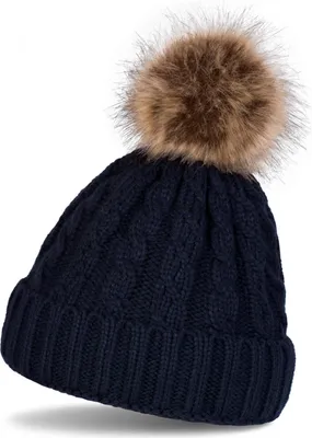 Produktbild von styleBREAKER Zopfmuster Bommelmütze, Strickmütze mit Fellbommel, Winter Beanie Mütze, Uni 04024064