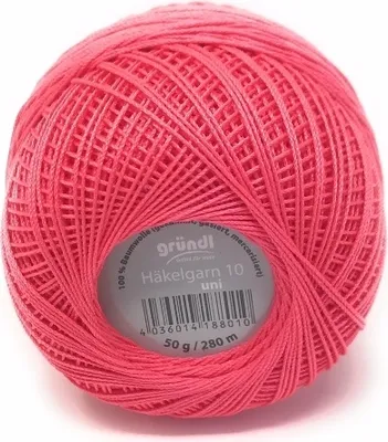 Produktbild von Gründl Häkelgarn 10,100% Baumwolle,Filethäkelgarn,280m LL,Stärke 10 hummerrot 08