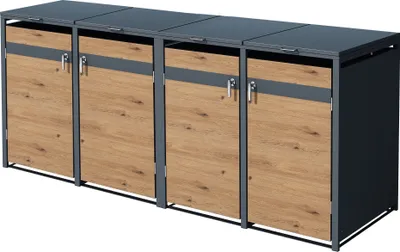 Produktbild von ML-Design Mülltonnenbox 4er für 4 Tonnen 240L 264x80x116,3cm Anthrazit-Eichenoptik, Stahl, wetterfest/abschließbar