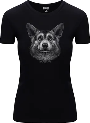 Produktbild von Diarbo Damen T-Shirt mit Tierliebhaber Druck Corgi Kopf Schwarz Gr.S
